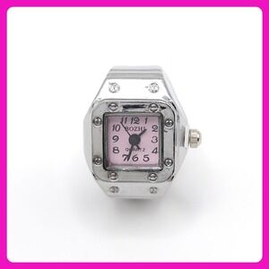 Unisex Ring Watch Silver Adjustable Quartz Analog Pink